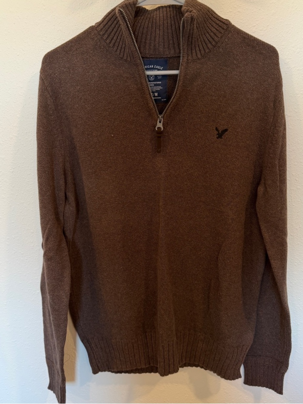 American Eagle Outfitters Men's Brown Zip-Neck Sweater